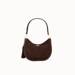 Sac à main Leya chocolat vue de face sur fond blanc, anse courte