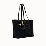 Sac cabas Solis noir vue de trois-quarts avec la breloque