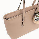 Sac cabas Cléo beige vue de profil, fermeture zippée