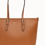 Sac cabas Audrey camel vue de face, bandoulière déployée, anses baissées