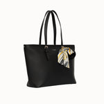 Sac cabas Cléo noir vue de face, foulard et pompon