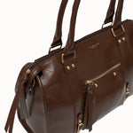 Sac à main Ariana chocolat détail de la poche zippée et des coutures