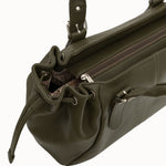 Sac cabas Elios kaki détail de la fermeture zippée et du lacet coulissant