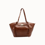 Sac cabas Solène camel vue de face sur fond blanc, anses relevées