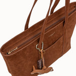 Sac cabas Solis camel vue de dessus, fermeture et breloque