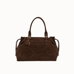 Sac cabas Garance chocolat vue de face, plaque logo Flora & Co