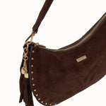 Sac à main Leya chocolat vue de trois-quarts, fermeture zippée