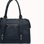 Sac à main Noema bleu marine vue de face, anses et poche zippée
