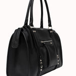 Sac à main Noema noir vue de trois-quarts, poche avant zippée